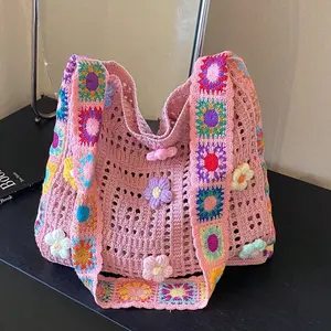 Retro Hollow-Out Floral Contrast Color Casual Crossbody Bag(The Color Position Of Flowers Is Random)