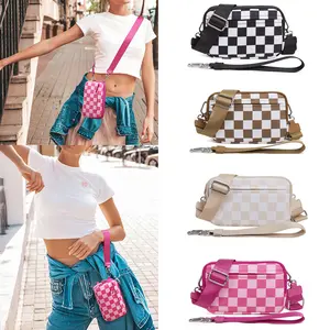 Checkered Wristlet wallets for women,Crossbody Bag, Nylon Quilted Wallet ,Travel Credit Card,Holder Cell Phone Organizer,coin purse