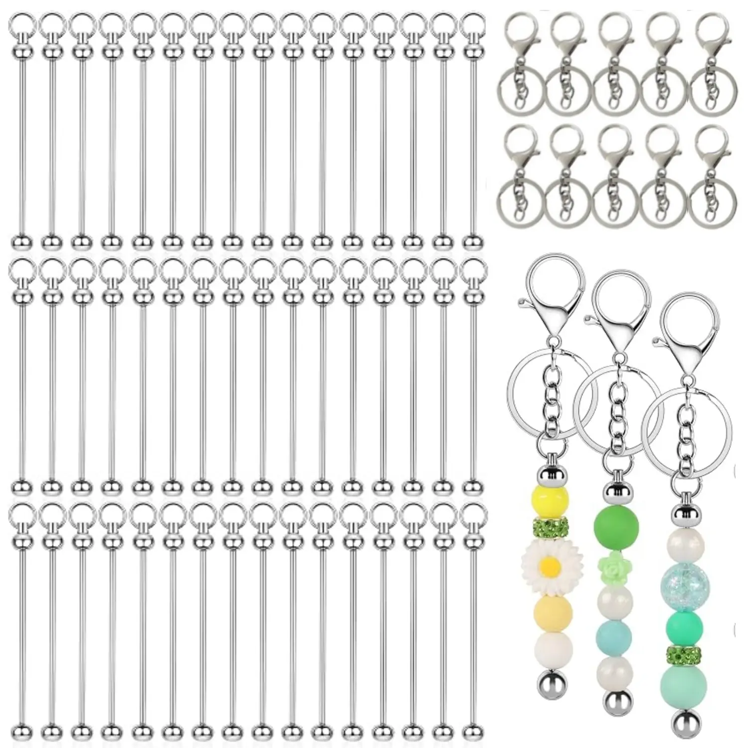 50Pcs Blank Beadable Keychain Bars Bulk Metal DIY Focal Bead Key Chain Bar Charms Making Supplies Beadable Keychain Bars Accessories for Pendant DIY Crafts Jewelry Making, Easy to Detachable - Home Improvement.
