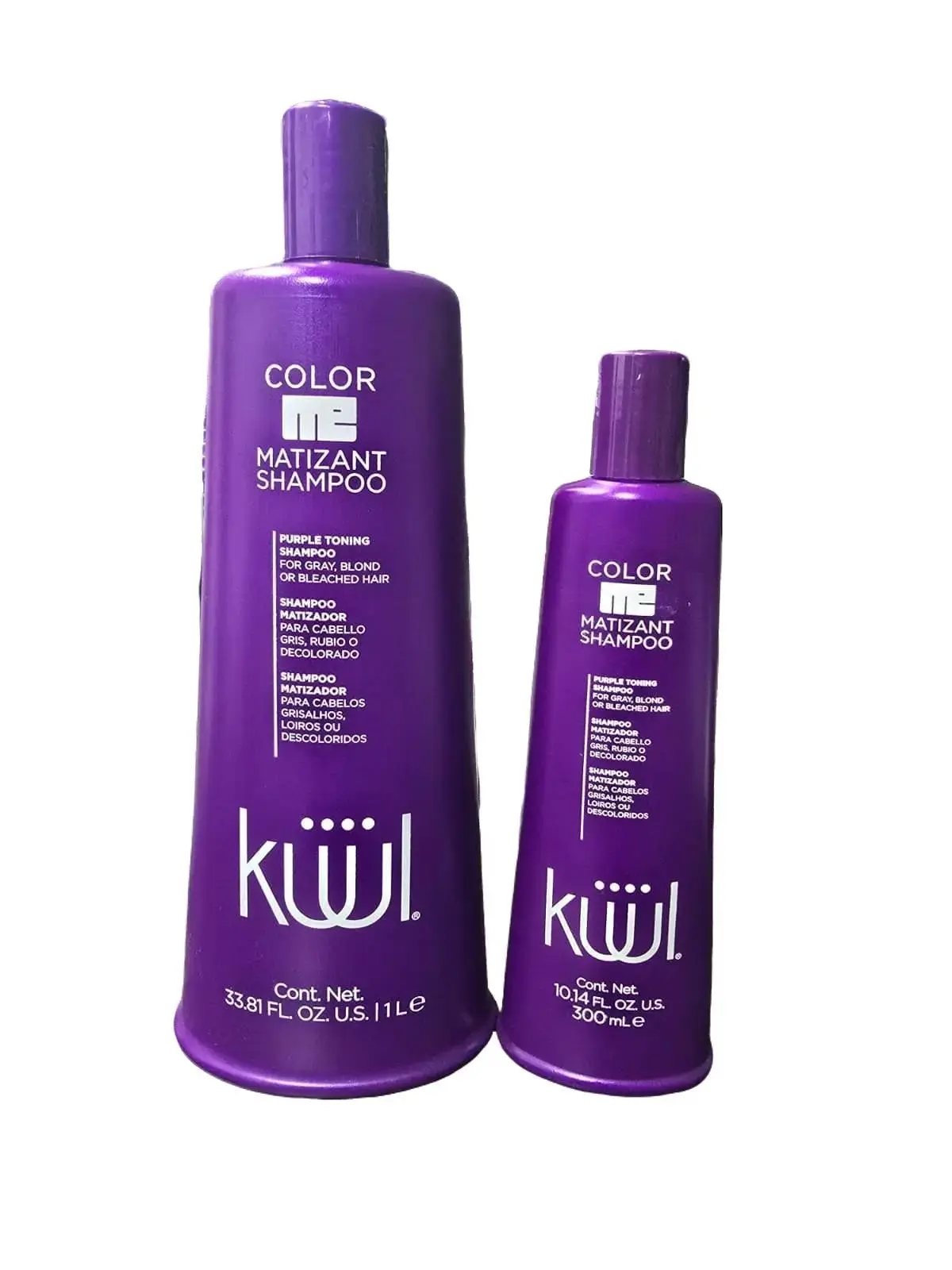 KUUL Color Me Matizante Purple Toning Shampoo Cleanser - Amino Gen Complex Blend, Tone Neutralizer, UV Protection, Liquid Formula - For Color-Treated Blonde & Gray Hair - 33.81 fl oz & 10.14 fl oz Violet Haircare, Color Safe Shampoo, Neutralizing Shampoo
