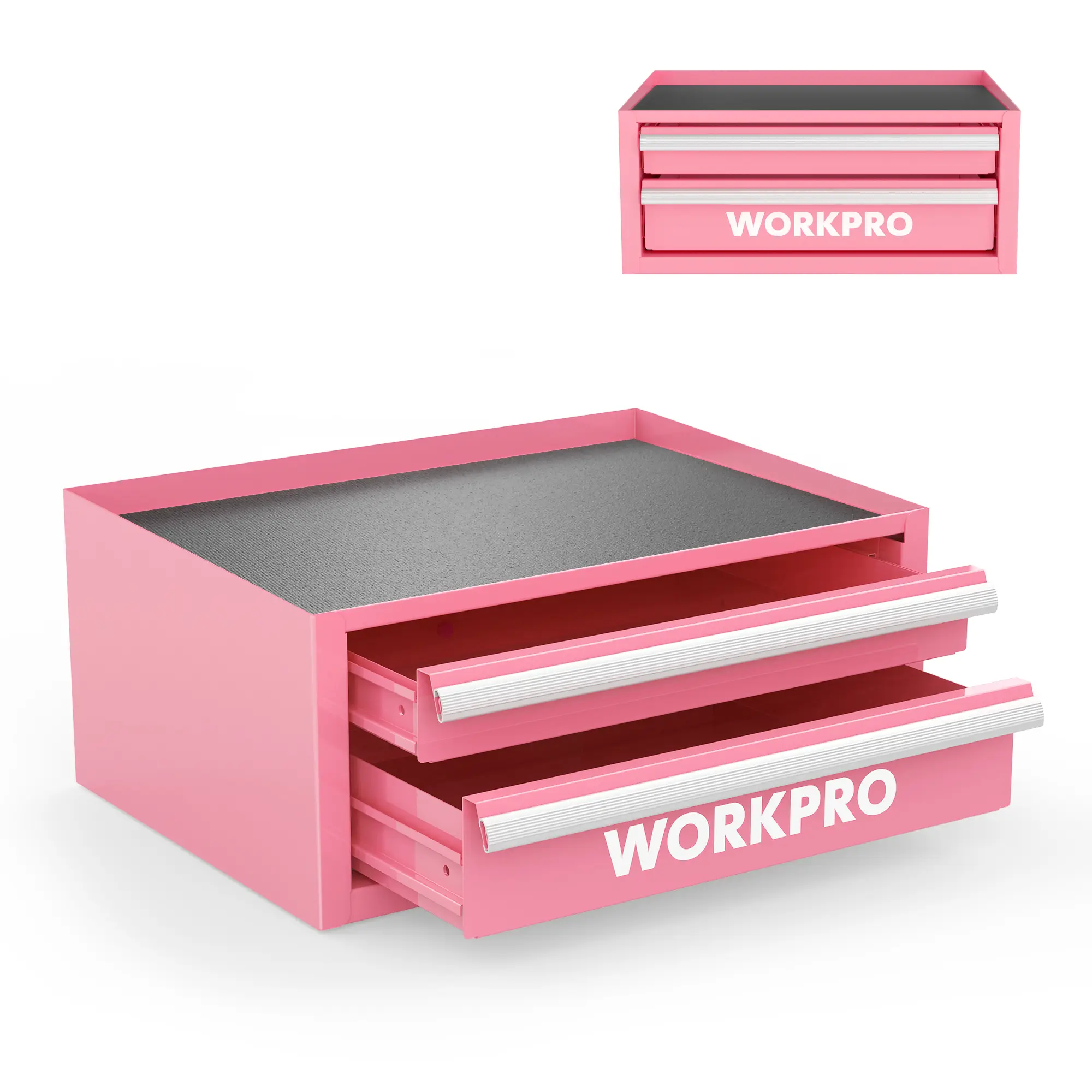#fathersdaygift WORKPRO 12.5" Mini Tool Box with 2 Drawers & 1 Open Top Storage, Small Metal Tool Chest with PVC Liners & PP Feet Pads, Cold Rolled Steel Toolbox with Drawer Liners & Magnetic Tabs