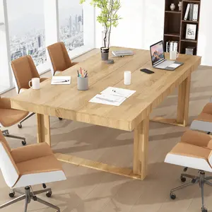 FUFU&GAGA Dining Table for 8-10 People, 86.6-Inch Rectangular Wood Kitchen Table with Thicken Tabletop, Office Conference Room Table