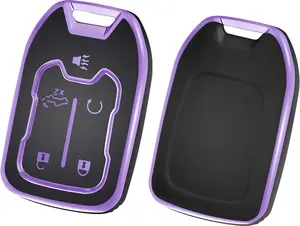 for GMC Chevy Key Fob Cover, Key Fob Case Cover Fits for GMC Sierra Acadia Terrain 2500hd 1500 3500hd Yukon Chevy Silverado Suburban Tahoe Car Car Accessories Smart Key Holder, Purple Black