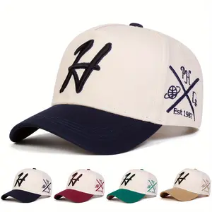 Men Letter H Side Geometric Patterns Embroidered Baseball Cap Outdoor Adjustable Sunscreen Leisure Hat Spring Autumn Travel Tourism Beach Vacation
