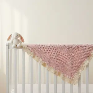 Desert Rose Pink Baby Blanket with Ivory Cream Trim