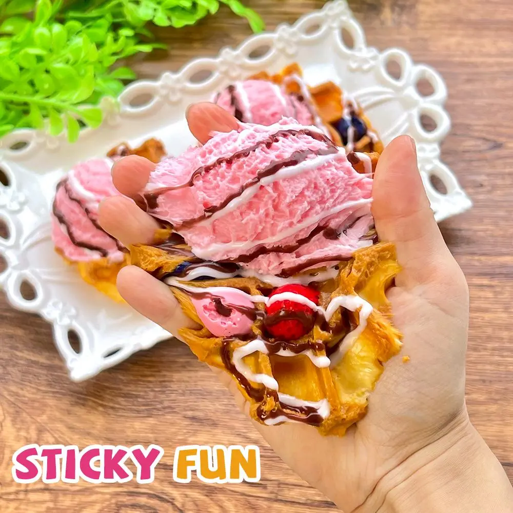 Ice Cream Waffle Taba Squishy, Handmade Creamy Soft Slow Rebound Stress Relief Fidget Toy, Halloween Christmas Party Office Gift