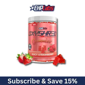 EHPlabs OxyShred Gummies  | 120ct Juicy Strawberry & Blue Raspberry Pre Workout Gummy Zero Added Sugar L Carnitine & Natural Caffeine On The Go Energy, Edible Preworkout