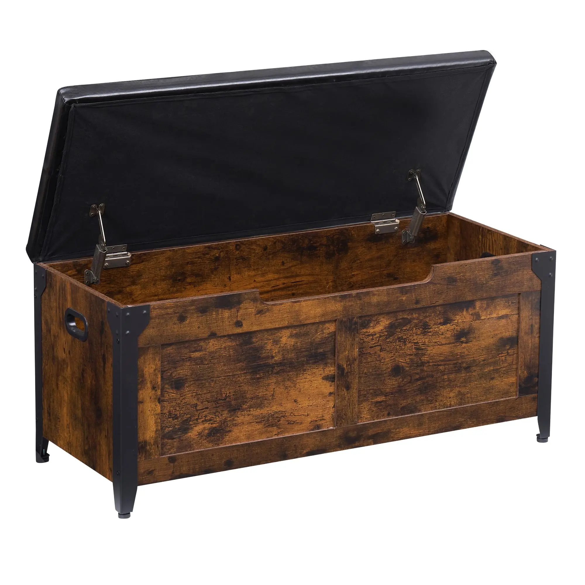 【GARVEE】Storage Chest, Storage Trunk with Safety Hinges, Wooden Storage Bench with Metal Frame, Shoe Bench, Large Storage Organizer, Modern Style Storage Chest for Bedroom, Entryway, Living Room