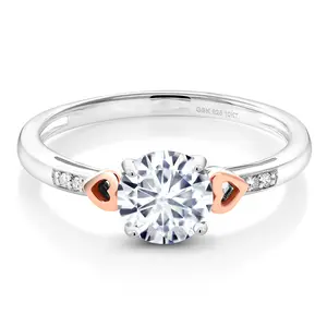 Gem Stone King Gemstone Birthstone and White Diamond Ring for Women | 925 Silver and 10K Rose Gold | Round 7MM | Wedding Engagement Anniversary Promise Ring