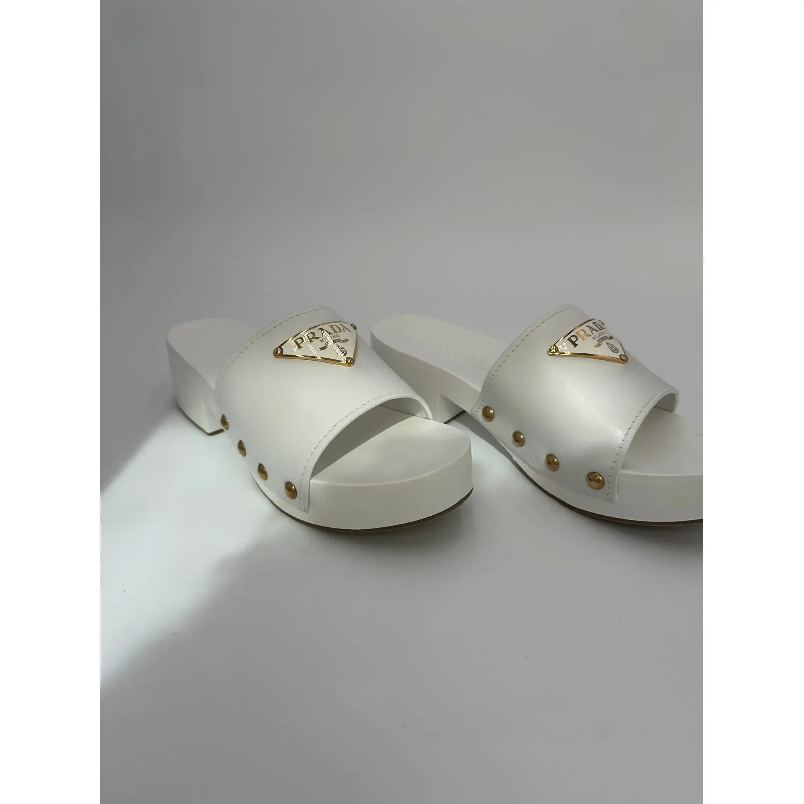 Prada Saffiano Patent Leather Slides in white #11 Size 7