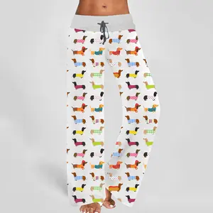 Dachshund Contrast Wide Leg Pants For Women - SHESHOW