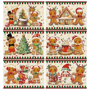4/6pcs Christmas placemats, gingerbread man Christmas tree gingerbread house Christmas snowball hot drink snowman design, Christmas party table decoration placemat, table anti slip insulation mat, suitable for restaurants, kitchens, Christmas decorations