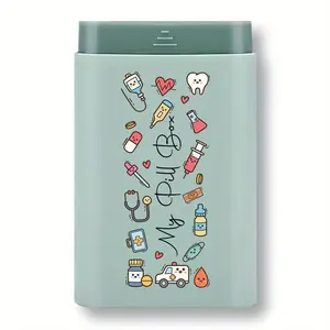 Portable Pill Organizer, 1 Count Cute Cartoon Pattern Pill Box, Daily Medication Dispenser Holder Container for Pills, Vitamins, Fish Oil Capsules, Tampons