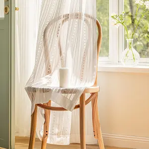 1pc Korean Style Milk Sheer Curtain, Hollow Vertical Pattern, Soft Light Filter, Semi-Transparent, Perfect for Balcony/large Windows