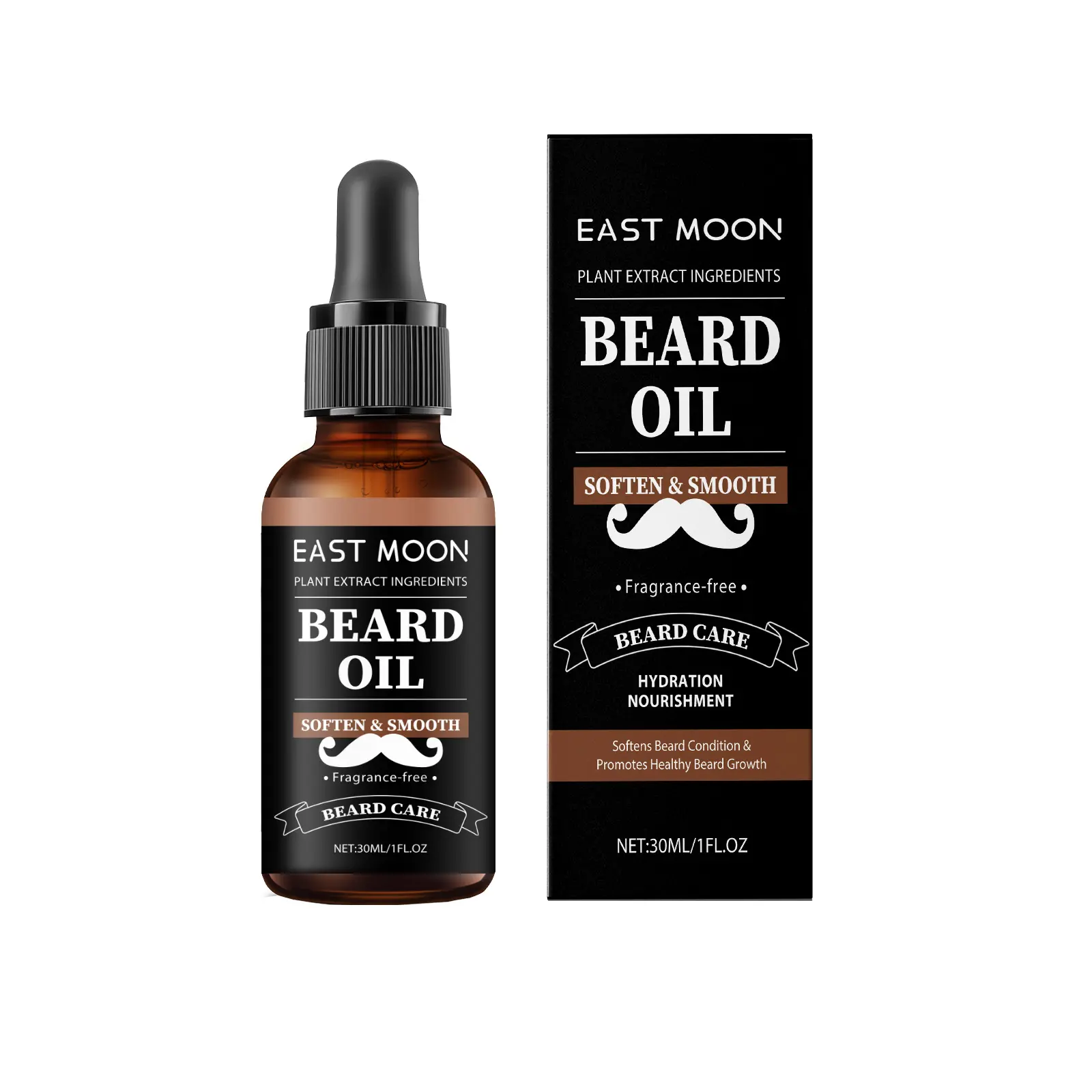East Moon Men's Beard Nourishing Oil with Argan & Grape, Smoothing and Softening Hair Care Essential for Repairing Facial Hair and Boosting Shine