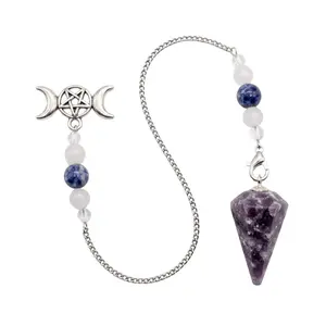 Lepidolite Triple Moon Pendulum — 6-Sided Crystal for Calm Divination