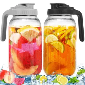 2 Pack Glass Pitchers with Lid, 64 oz Sun Tea Pitcher, Half Gallon Mason Jar Pitcher with Wide Mouth Airtight Lid for Ice Tea, Cold Brew Coffee, Fridge Water, Milk, Juices, Leak Proof Water Jug