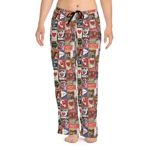 Retro Coffee Lover Pajama Pants for Men Women, Vintage Collage Print Sleep Pants, Soft Comfortable Loose Fit Loungewear Bottoms, All Season Casual Sleepwear, Unisex Artsy Graphic Lounge Pants