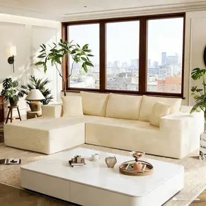 106" L-Shape Modular Cloud Sectional Boneless Couch, Corduroy Fabric Memory Foam Deep Seat Upholstered Sofa, No-Assembly Modern Indoor Living Room Furniture