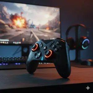 Wireless Bluetooth Dual Mode Gaming Controller Compatible with Switch PC Android Steam, Ergonomic Grip Adjustable Vibration, Precision Joysticks Turbo Macro for Mobile Tablet TV Cloud Gaming