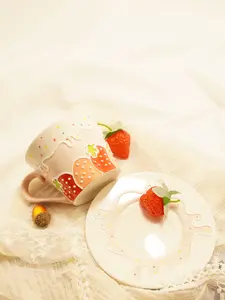 Strawberry Rabbit Series Handmade Ceramic Cup & Saucer, Spoon