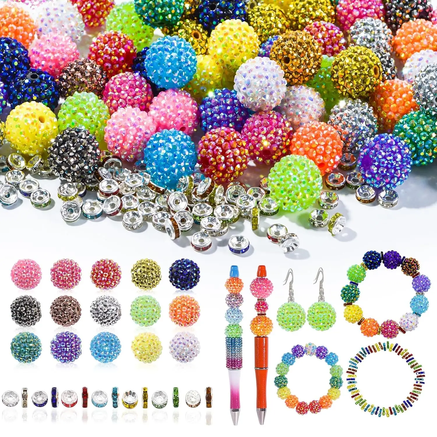 250 Pcs Beads for Pens, Focal Beads for Beadable Pens, Rhinestone Bead, Resin Beads, Spacer Bead for Bracelets, Beading Making, Beads for Crafts, DIY Beading Accessories, Diy Beads Assortment