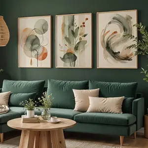 3 Pieces Beige Sage Green Abstract Watercolor Botanical Art, Soft Nature Wall Mural, Serene Atmosphere Home Art, Contemporary Gallery Decor, Soft Tone Painting, Wall Decor for Living Room, Bedroom and Study, Framed or Unframed Options Available.