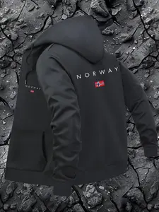 Norwegian Flag Zip Hoodie Sweatshirt, Comfortable Material, Norway Graphic Print, Casual Outdoor Wear for Culture Lovers, All Seasons