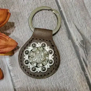 Montana West Real Leather floral Concho Keychain rhinestone studded concho