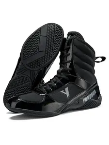 Men's Boxing Training Shoes, Non-slip Grip Tread Professional Wrestling Shoes, Tear-resistant Upper & Ankle Lock Sports Shoes for Pro Wrestlers