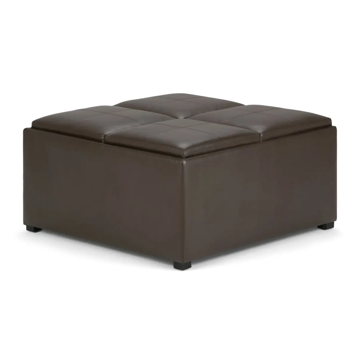 HomeRoots Large Contemporary Square Brown & Dark Brown Full Grain Leather-Upholstered Storage Cocktail Ottoman Footstool with Storage, 18.9x35x35 in., 250 lbs Weight Capacity, Foam-Padded Wood Living Room Furniture