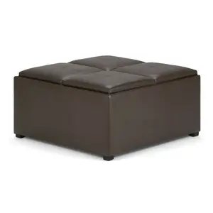 HomeRoots 641832 18.90 x 35 x 35 in. Brown & Dark Brown Leather Cocktail Ottoman with Storage