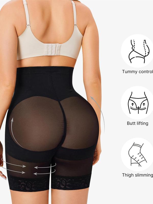 Women's Solid Color Lace Trim High Waist Shapewear Shorts, Tummy Control Shaper, High Waisted Shapers, High Stretch Shapewear Bottoms for Daily Wear Women's Solid Color Lace Trim High Waist Shapewear Shorts, Tummy Control Shaper, High Waisted Shapers, High Stretch Shapewear Bottoms for Daily Wear