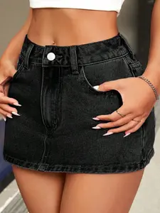 Women's Petite High Waist Denim Skirt Pants Skort, Urban Fashion Business Casual Streetwear, Halloween and Holiday Perfect Choice