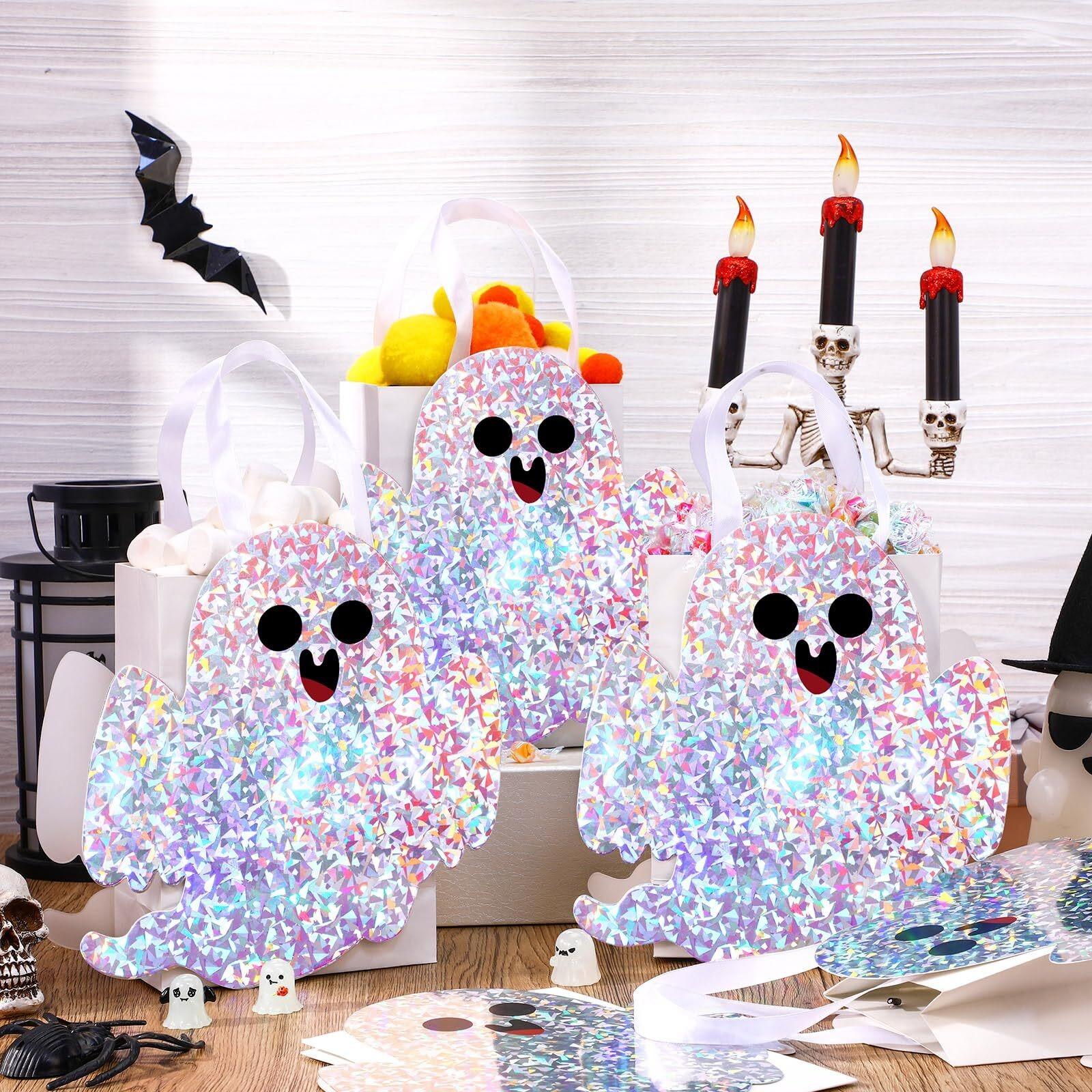 24Pcs Halloween Candy Bucket Holographic Gift Bags Halloween goodie Bags Halloween Candy Bags Party Goodie Bags with Ghost Pumpkin Trick or Treat Bags for Teacher Students Office Employee Coworker,Halloween Birthday Party Favor Supplies