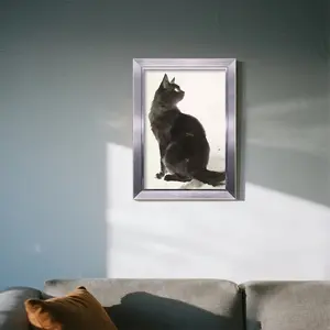 Minimalist European Wall-Mounted Picture Frame, Sizes 8x12/12x16/16x22 Inches, Ink Style Cat Sitting, Indoor Decor