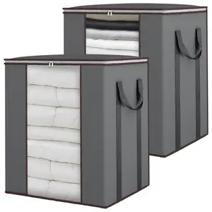 2PCS Extra Large Blanket Storage Bags 120L Comforter Storage Bags with Reinforced Handles Breathable Clothes Storage Containers for King Comforter Bedding Pillow Sheet Grey