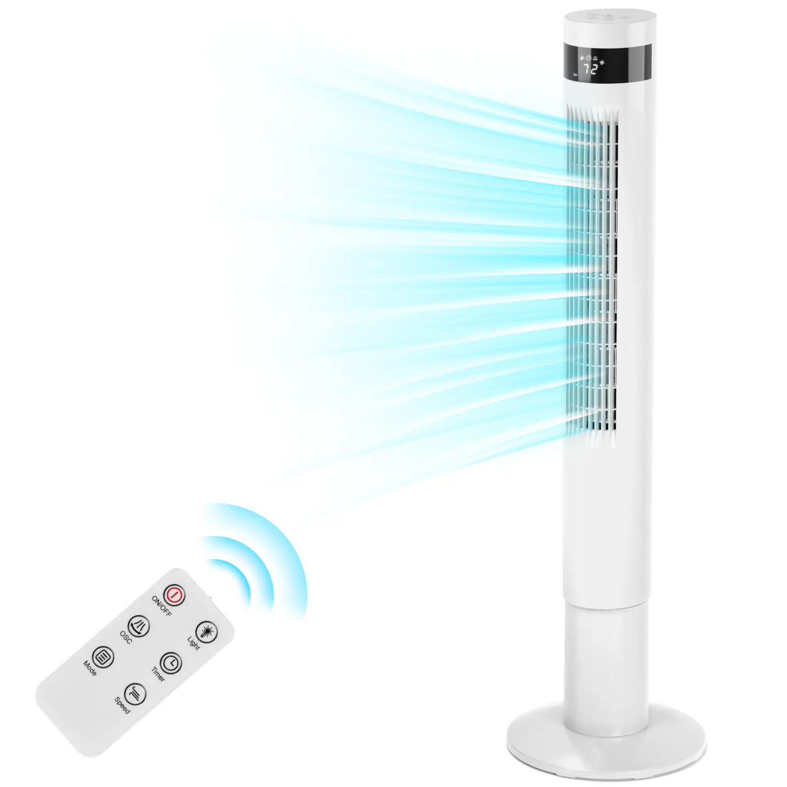 【NOT AC】Antarctic Star 43in Tower Standing Fan - 85° Oscillation, 12H Timer, Remote Control, Quiet Operation, Instant Airflow, Easy-to-Use for Bedroom, Home Office