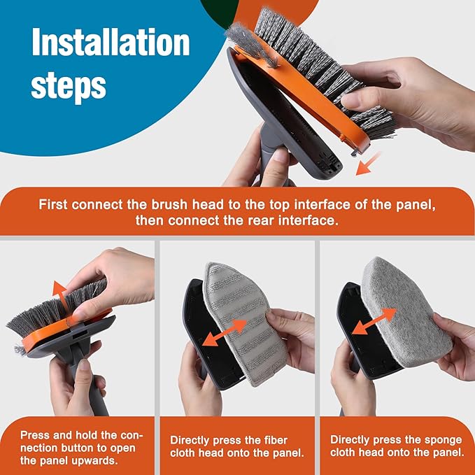 Extendable Tile & Tub Scrubber Brush with 3 Cleaning Heads – Long Handle Bathroom & Kitchen Cleaning Tool