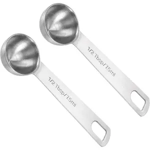 2-Pack Stainless Steel Measuring Spoons: 1/2 Tbsp (1.5 tsp / 7.5 ml) Mini Spoons for Kitchen Cooking and Baking - Silver