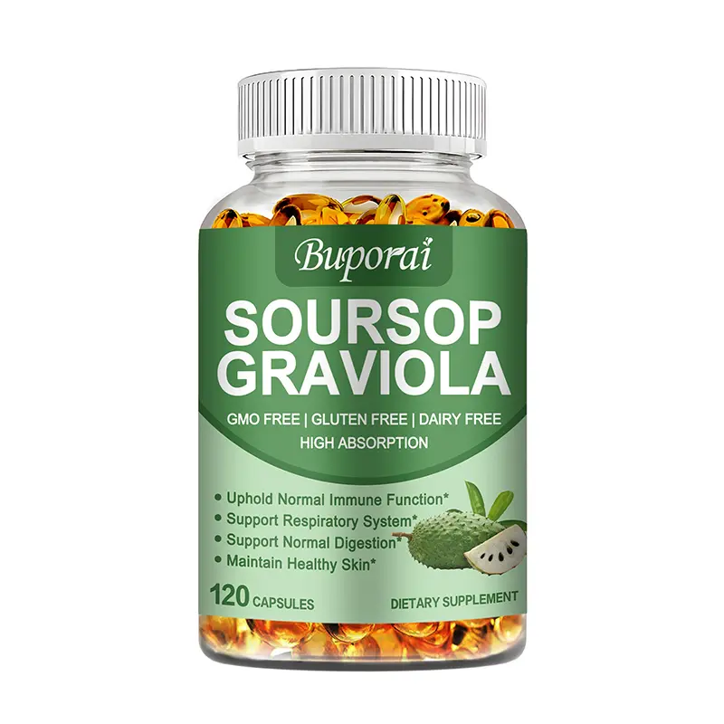 Buporai FDA Registered Soursop (Guanabana) Leaf & Lychee-Fruit Extract Dietary Supplement Capsules, 1000mg High Potency, Capsule Form, Supports Immunity & Respiratory Health, 120-Count for Adults’ Gut & Skin, Digestive Health
