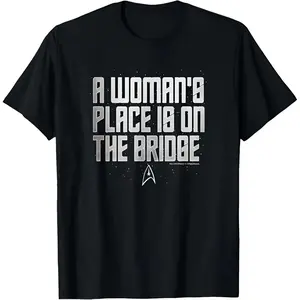 Star Trek A Woman's Place Is On The Bridge Text T-Shirt  for adult kids boys graphic Tees shirts  funny vintage fashion Short Sleeve tops vacation outfits clothing		