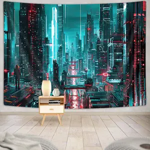 bzwcbei Cyberpunk Tapestry, Japanese Anime Gamer Tapestry Wall Hanging for Bedroom, Large Futuristic Furniture City Neon Gaming Tapestries Poster Blanket College Dorm Home Decor 60X40Inches