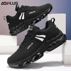 Black Samurai AOPLUS Sneakers: All-black cool style with white logo, air-cushion sole for soft cushioning, non-slip & durable for commute/light sports, comfy versatile & leg-lengthening, easy to wear daily!