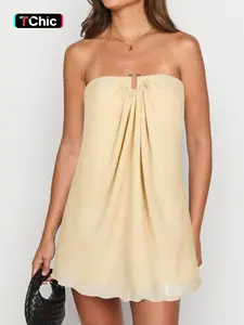 Women Mesh Strapless Tulle Mini Dress Sexy Occasion Birthday Party Dress