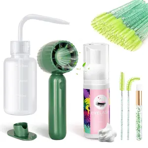 Summer Spring Gift Lash Cleaning Kit - Lash Shampoo 60ML with Rechargeable Handheld Fan Dryer, Mascara Brush, Rinse Bottle, Makeup Cleansing Foam for Eyelash