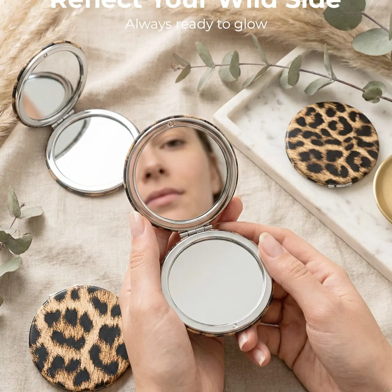 Leopard Print Dual-Sided Makeup Mirror, Compact Portable Travel Makeup Mirror, Perfect for Touch-Ups, Pocket Bag Mirror, Ideal Gift, Round Square Heart Rectangle Options, Cosmetic Mirror, Portable Mirrors