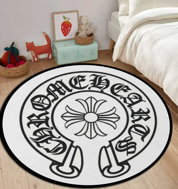 [Chrome Gothic Cross, Y2K Aesthetic & Optical Culture] 3D Round Area Rug - Non-Slip Halloween Living Room Decor
