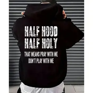 Half Hood Half Holy Pray Hoodie With Me Don't Play With Me Shirt Casual Street Style Pullover Hooded Sweatshirt for Women for Men, Perfect Gift Menswear