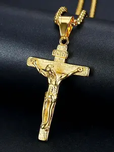 Unisex Cross Necklace, Jesus Christ Pendant, Cross Design Pendant, Fashionable and Versatile, Perfect Gift for Father and Men, 14k Gold Plated, 22 Inch Chain